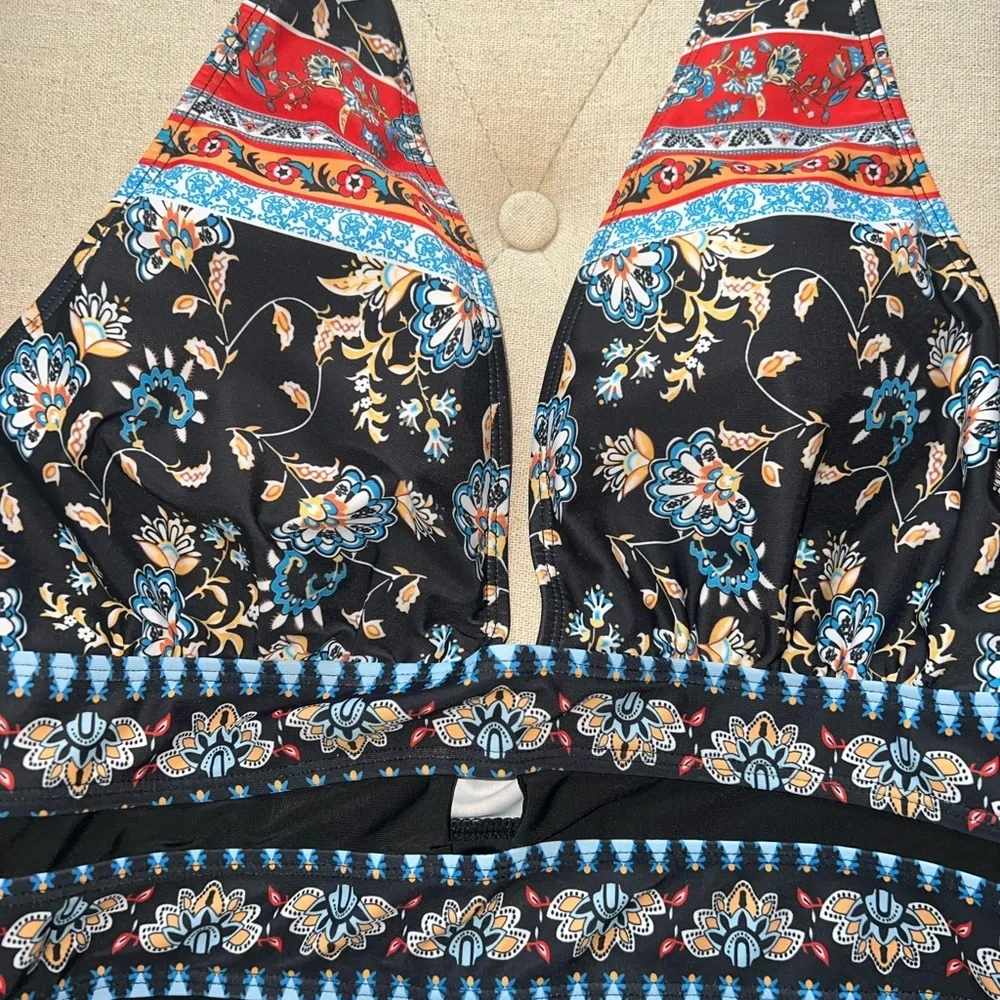 Floral Print Cut Out One Piece Swimsuit Summer Cruise Resort